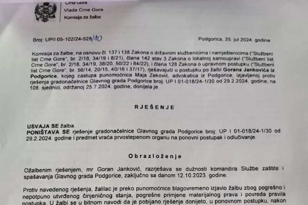 Rješenje Komisije za žalbe (Foto: Portal ETV)