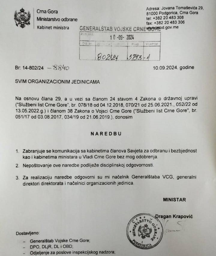 (Foto: Naredba ministra Krapovića )
