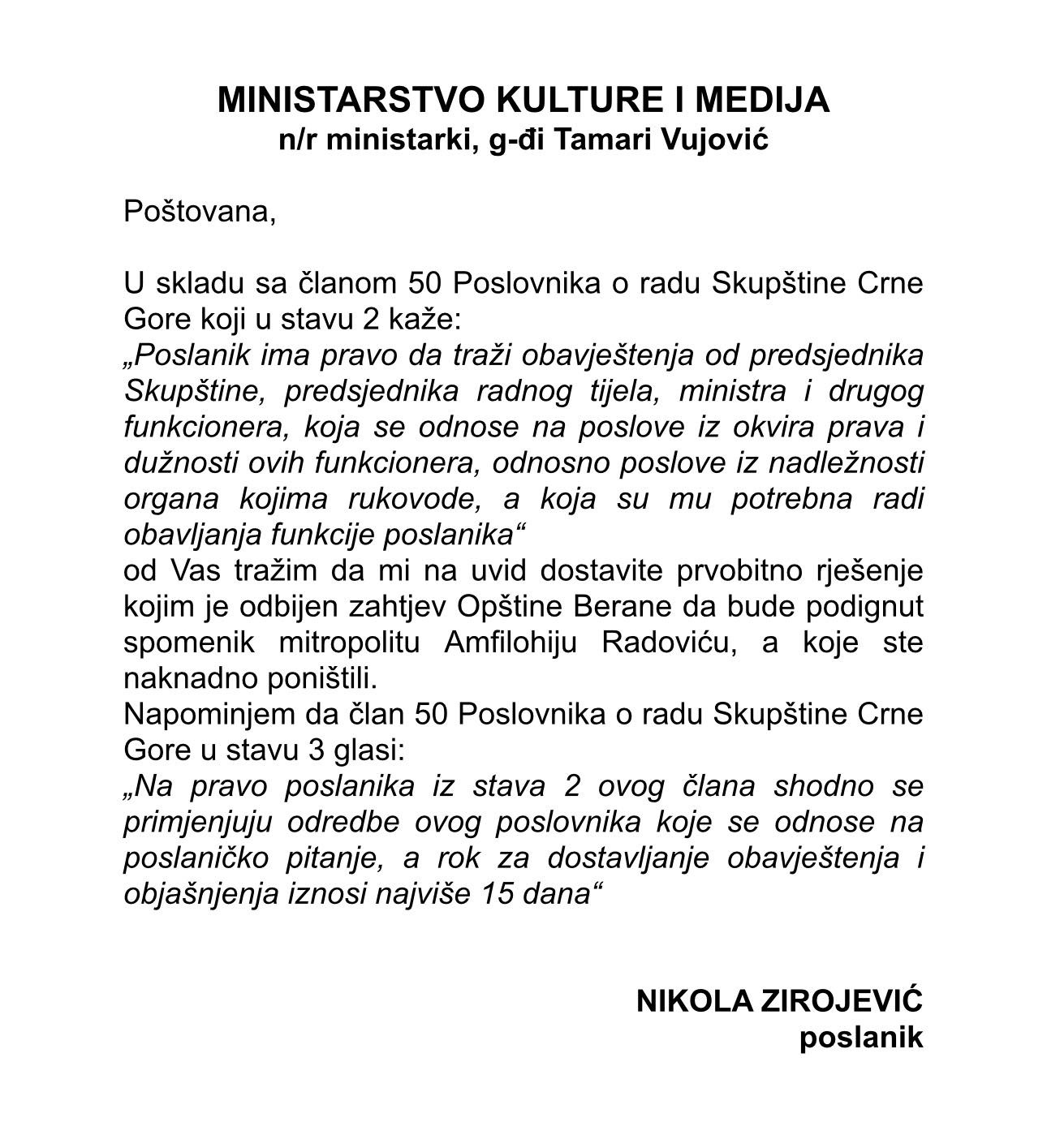 Dopis Zirojevića