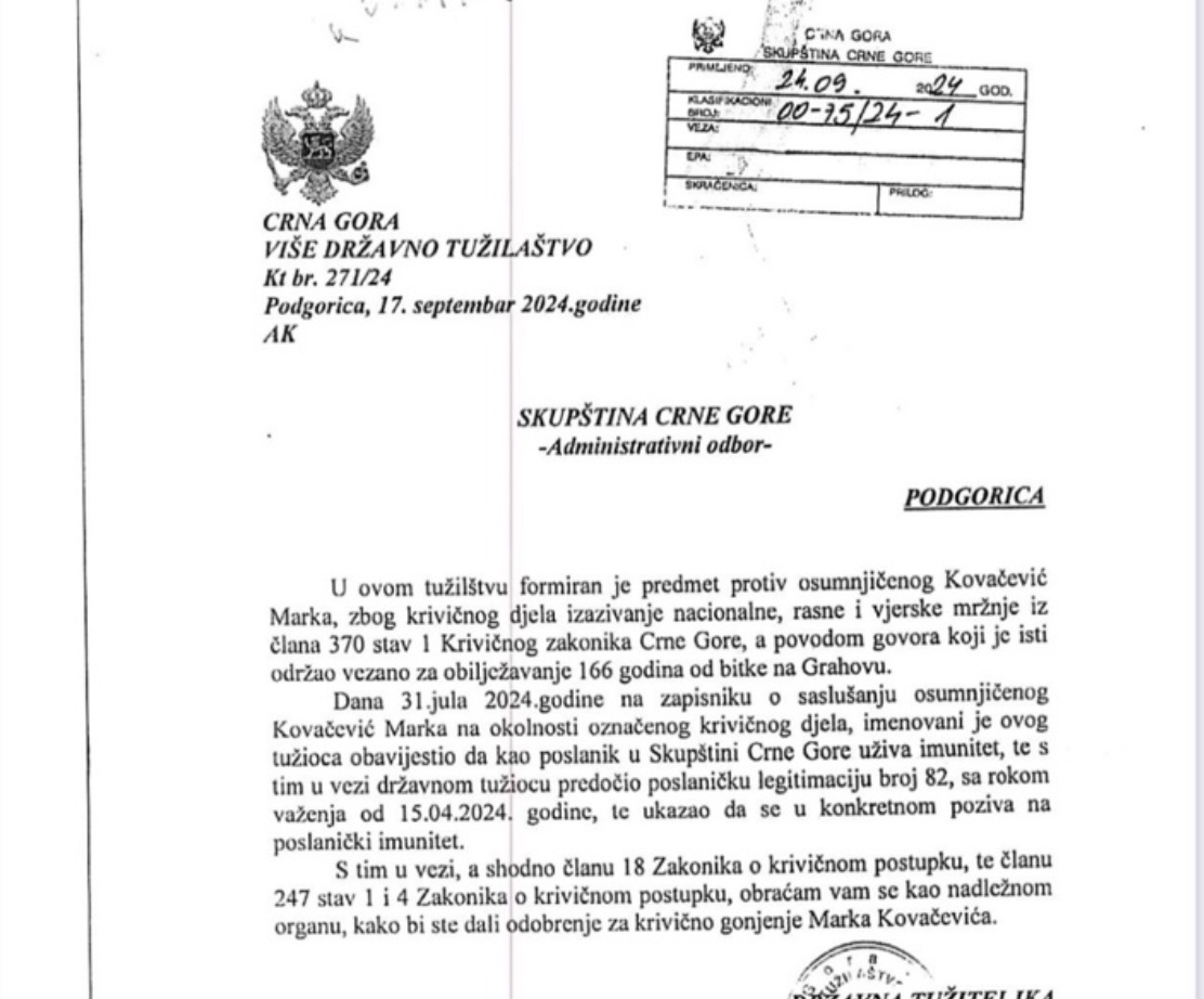 dopis tužilaštva administrativnom odboru