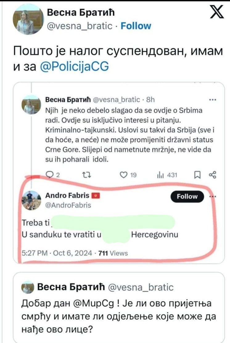 Prijetnje Vesni Bratić