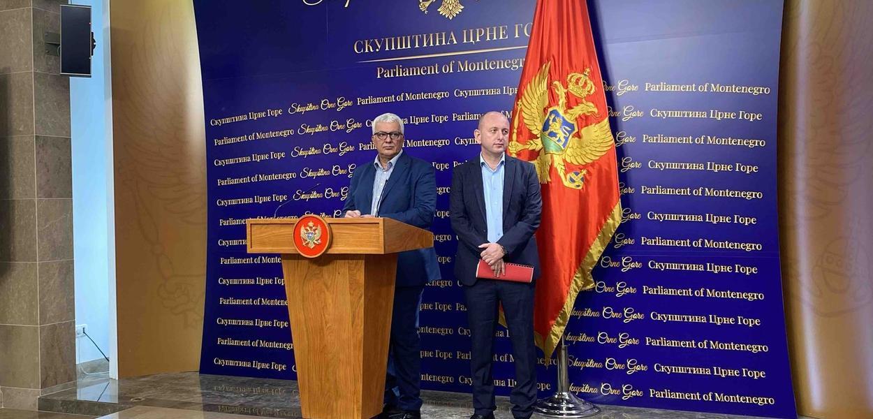 Lideri koalicije Za budućnost Crne Gore - Andrija Mandić i Milan Knežević (Foto: ETV)