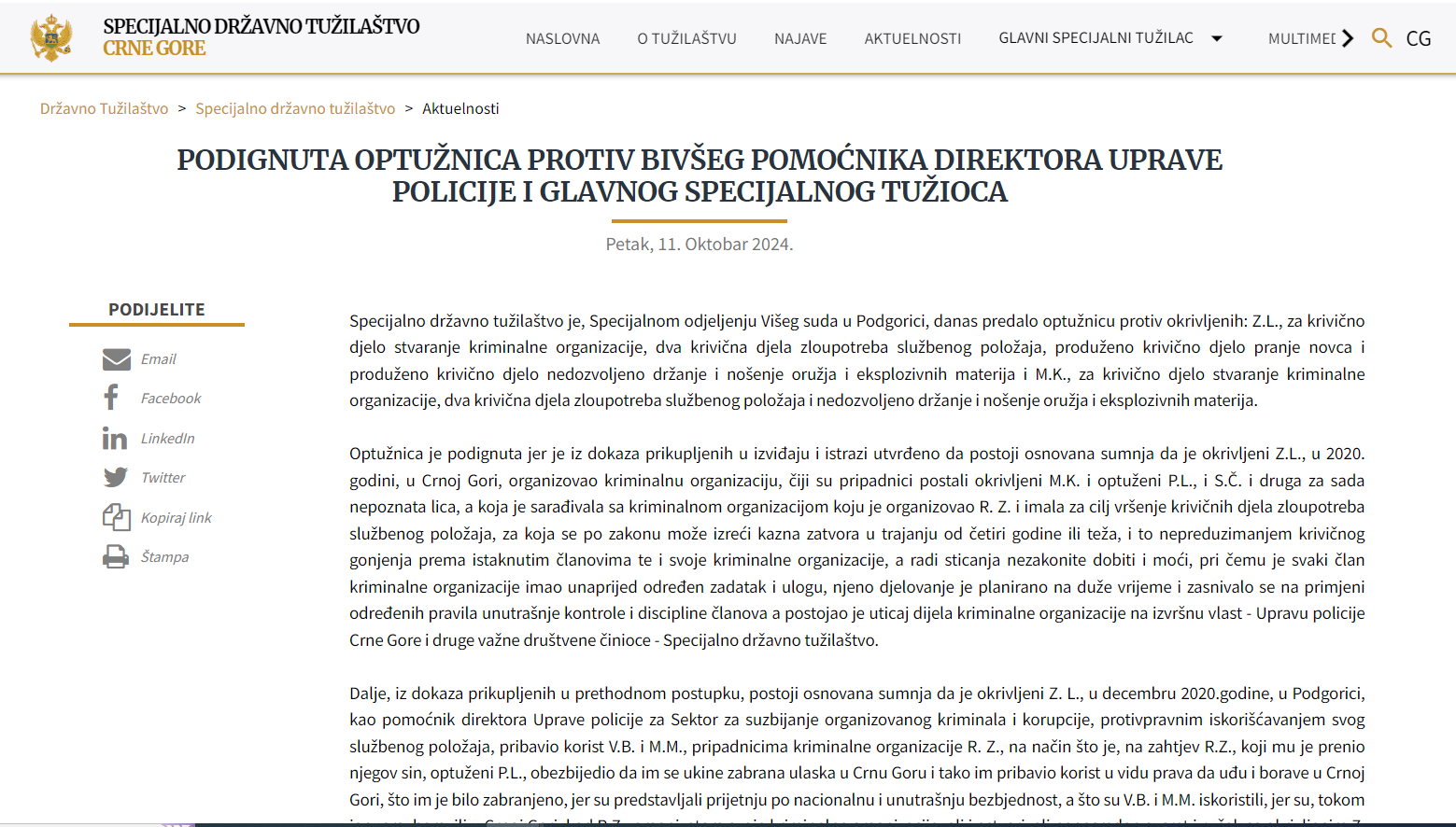 Saopštenje SDT nepun sat nakon informacije o podizanju optužnice