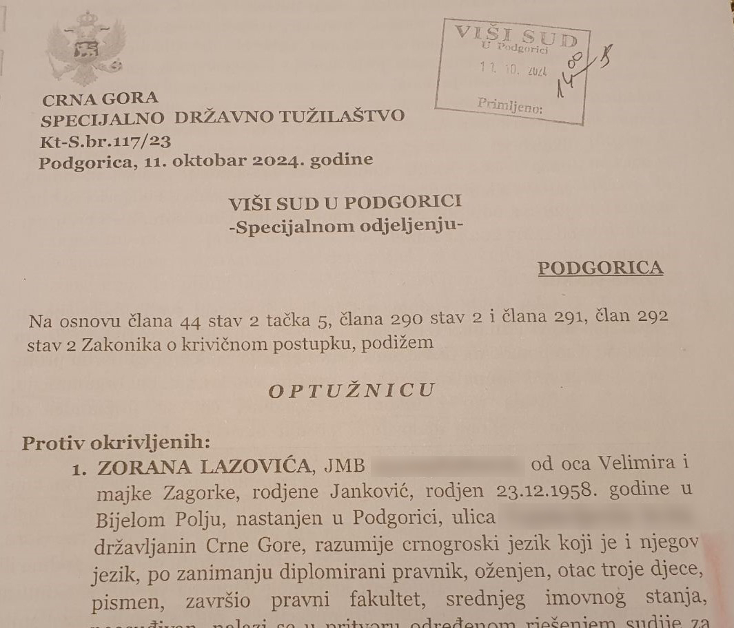 Optužnica protiv Lazovića i Katnića