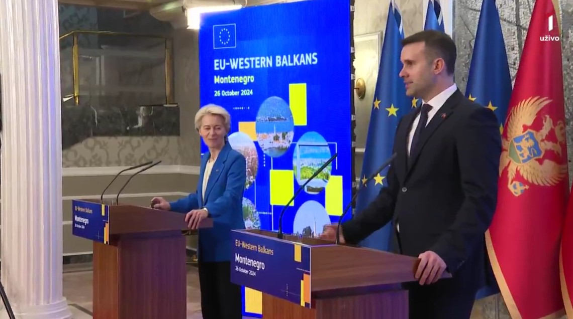 Ursula fon der Lajen i Milojko Spajić (Foto: TVCG - stop kadar)