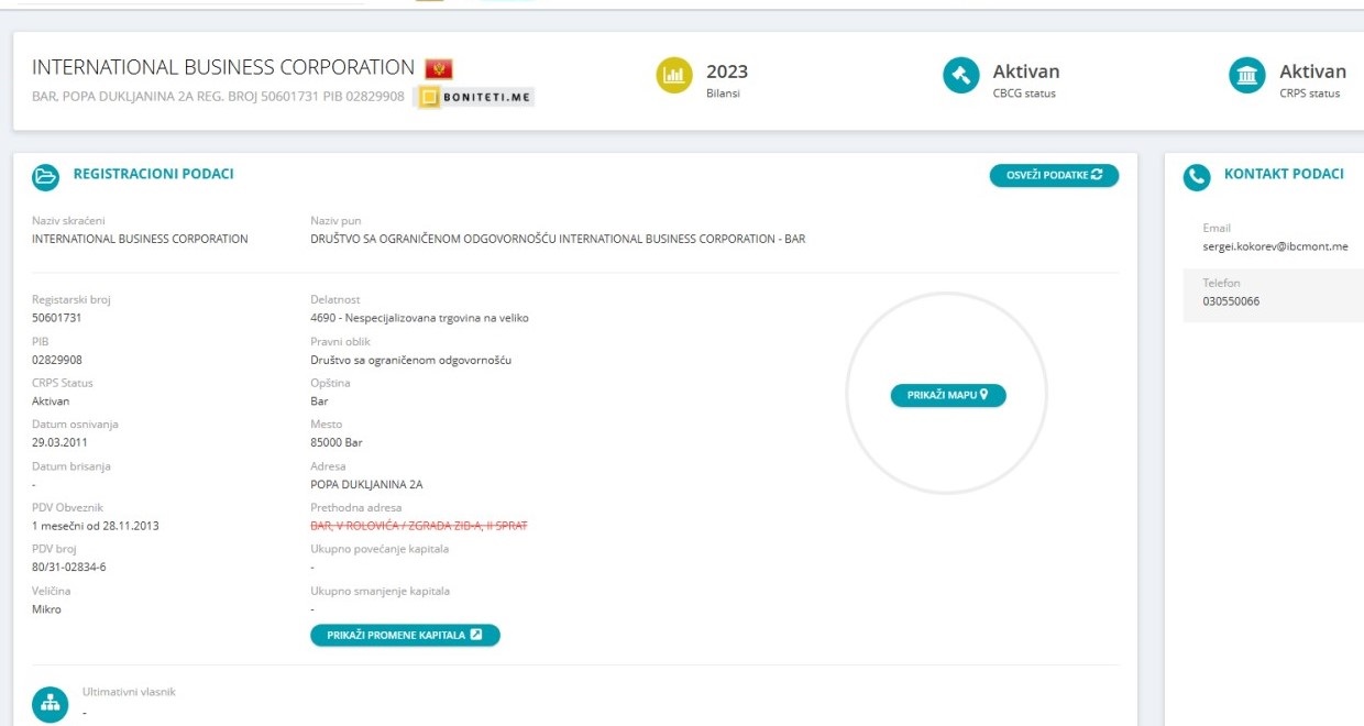 Podaci o kompaniji Sergeja Kokareva