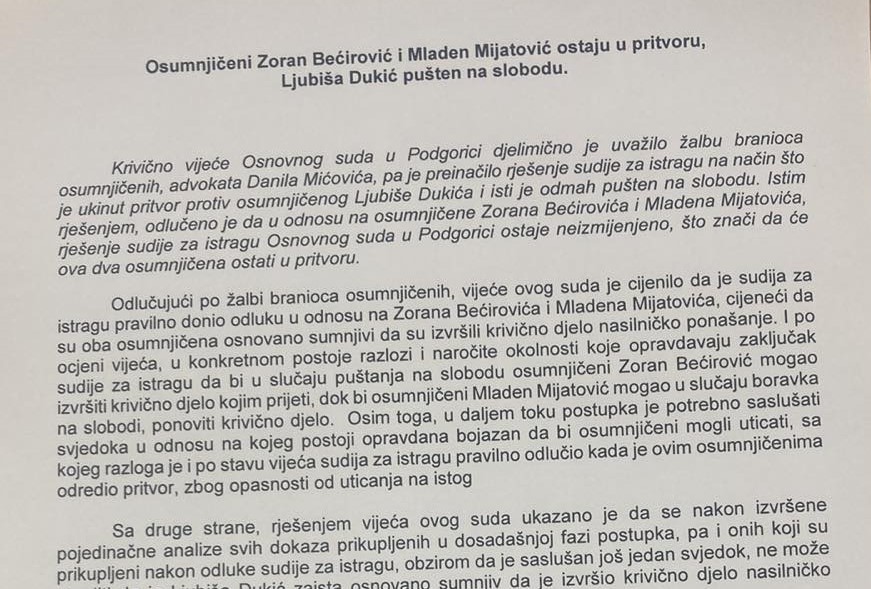 Saopštenje iz Osnovnog suda