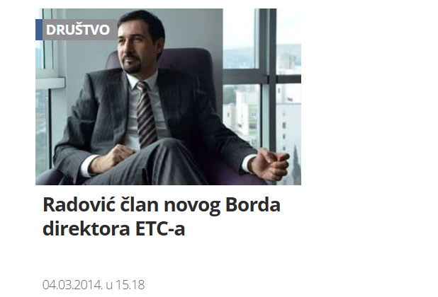 Vijest iz 2014. godine o izboru Saše Radovića