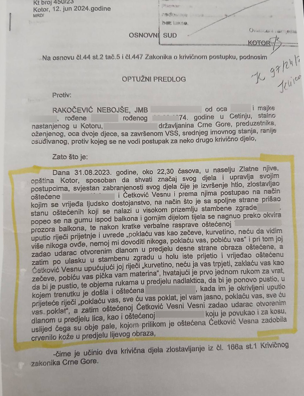 Optuzni akt Kortor Ćetković