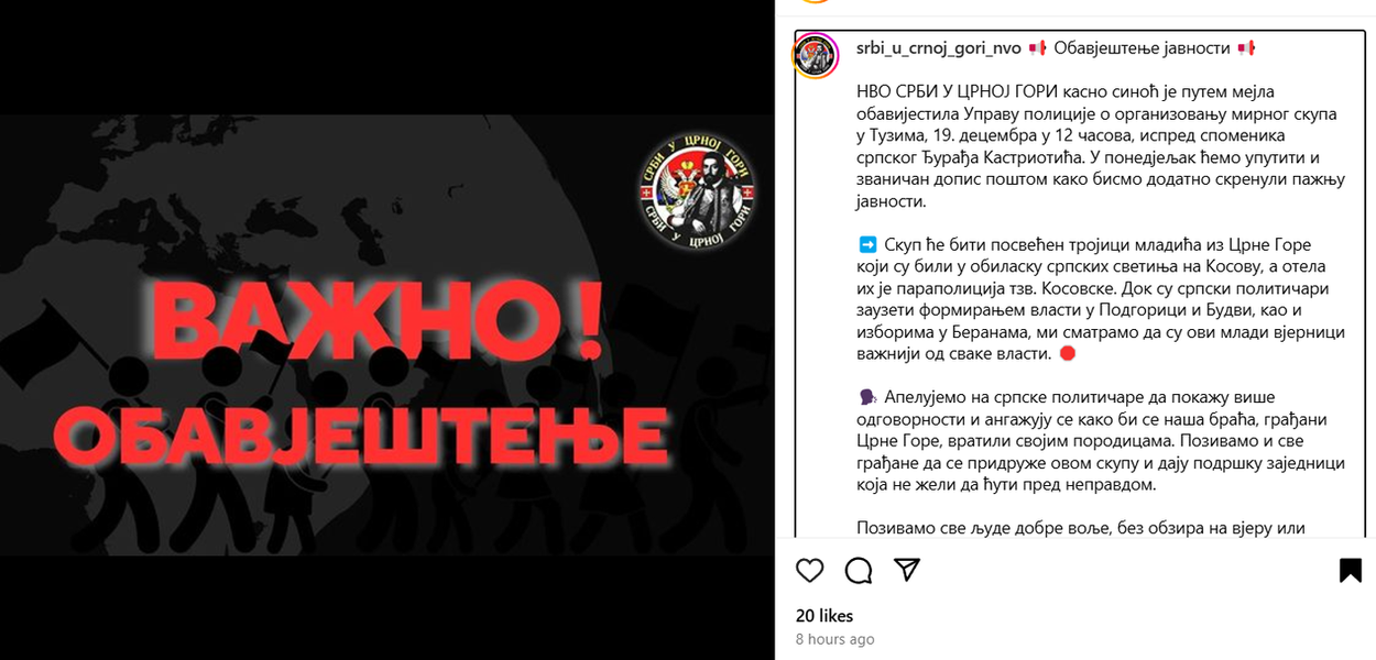 OPASNE NAMJERE: Najava skupa u Tuzima (Foto: IG)