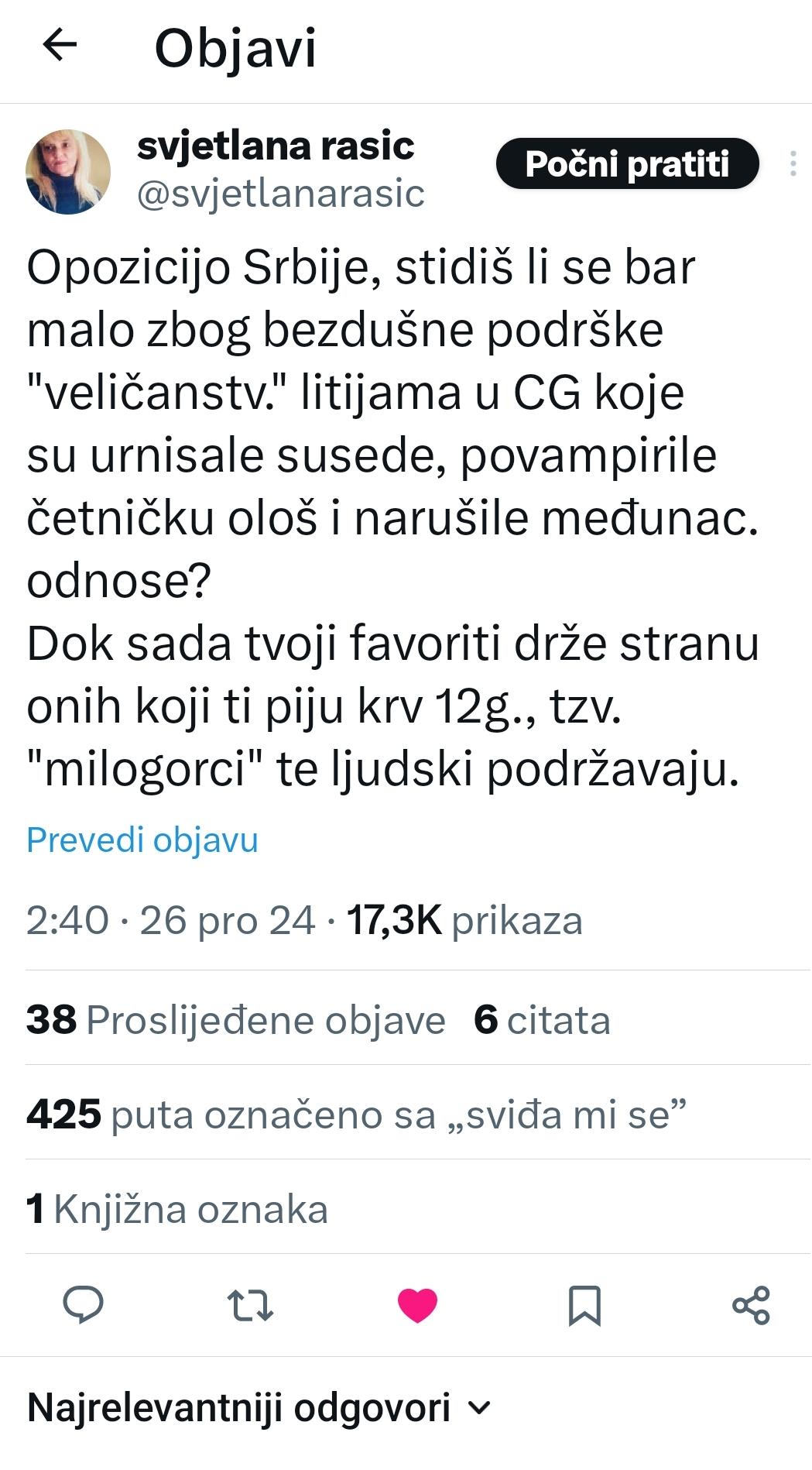 Objava na X mreži koja je izazvala pažnju