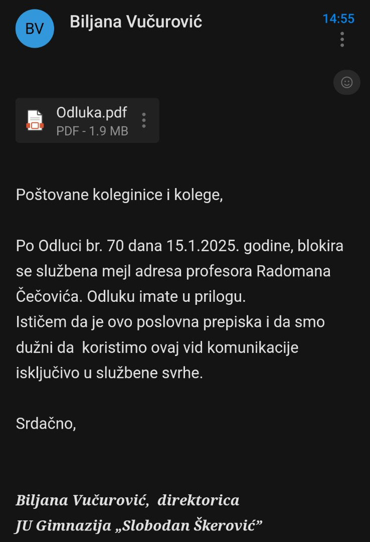 Biljana Vučurović odluka