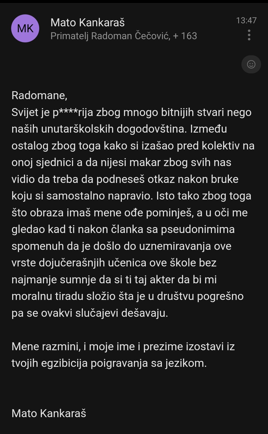 Mato Kankaraš Radomanu Čečoviću