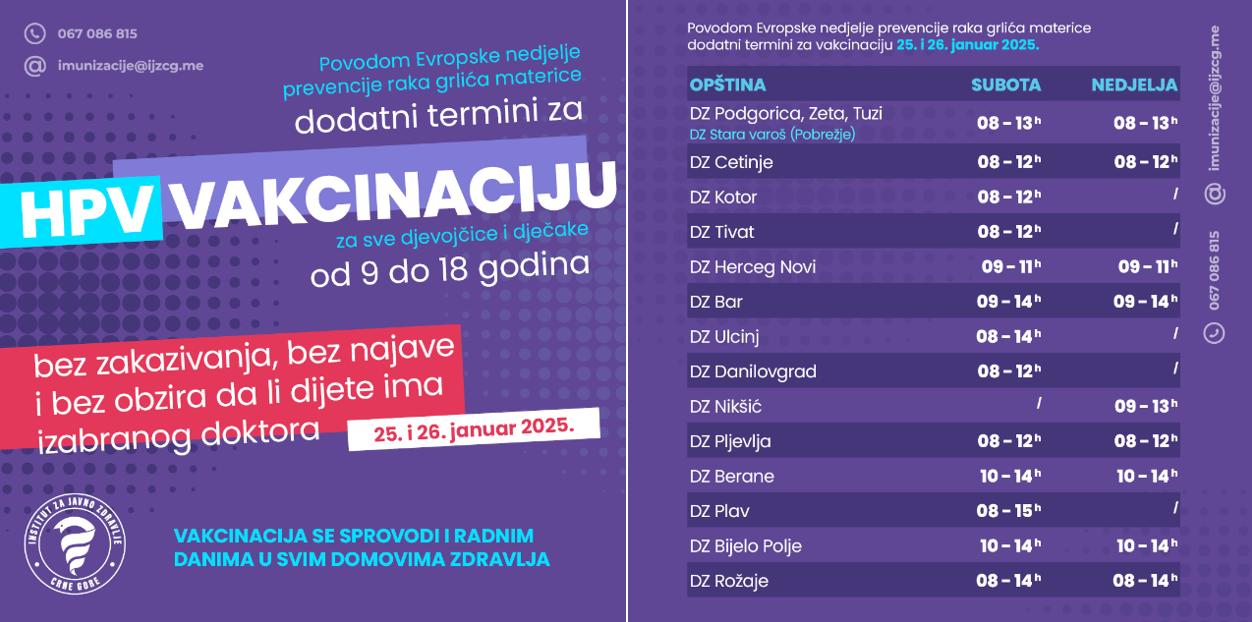 Termini za HPV vakcinaciju