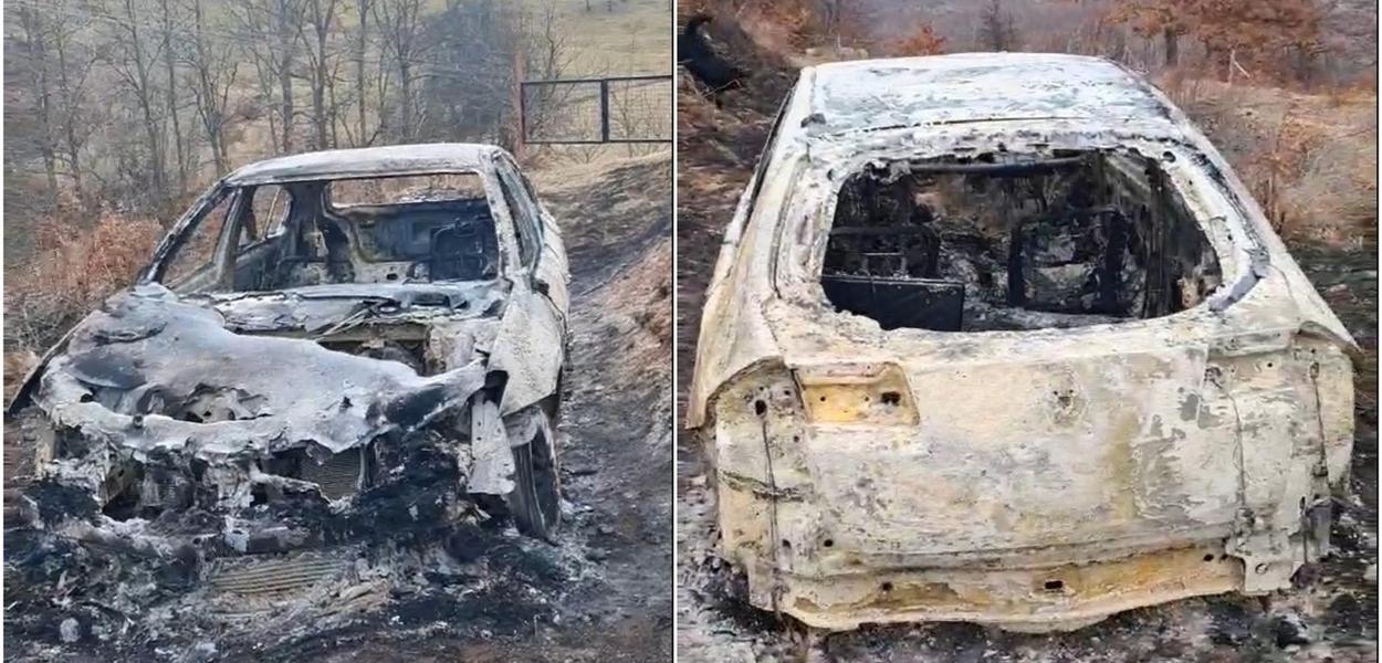 Uništeno vozilo Rudnika uglja Pljevlja na livadi u selu Rađevići (Foto: Portal ETV)