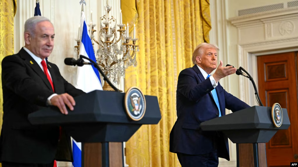 Predsjednik Donald Tramp na konferenciji za novinare sa izraelskim premijerom Benjaminom Netanjahuom (Foto: ANDREW CABALLERO-REYNOLDS / AFP)