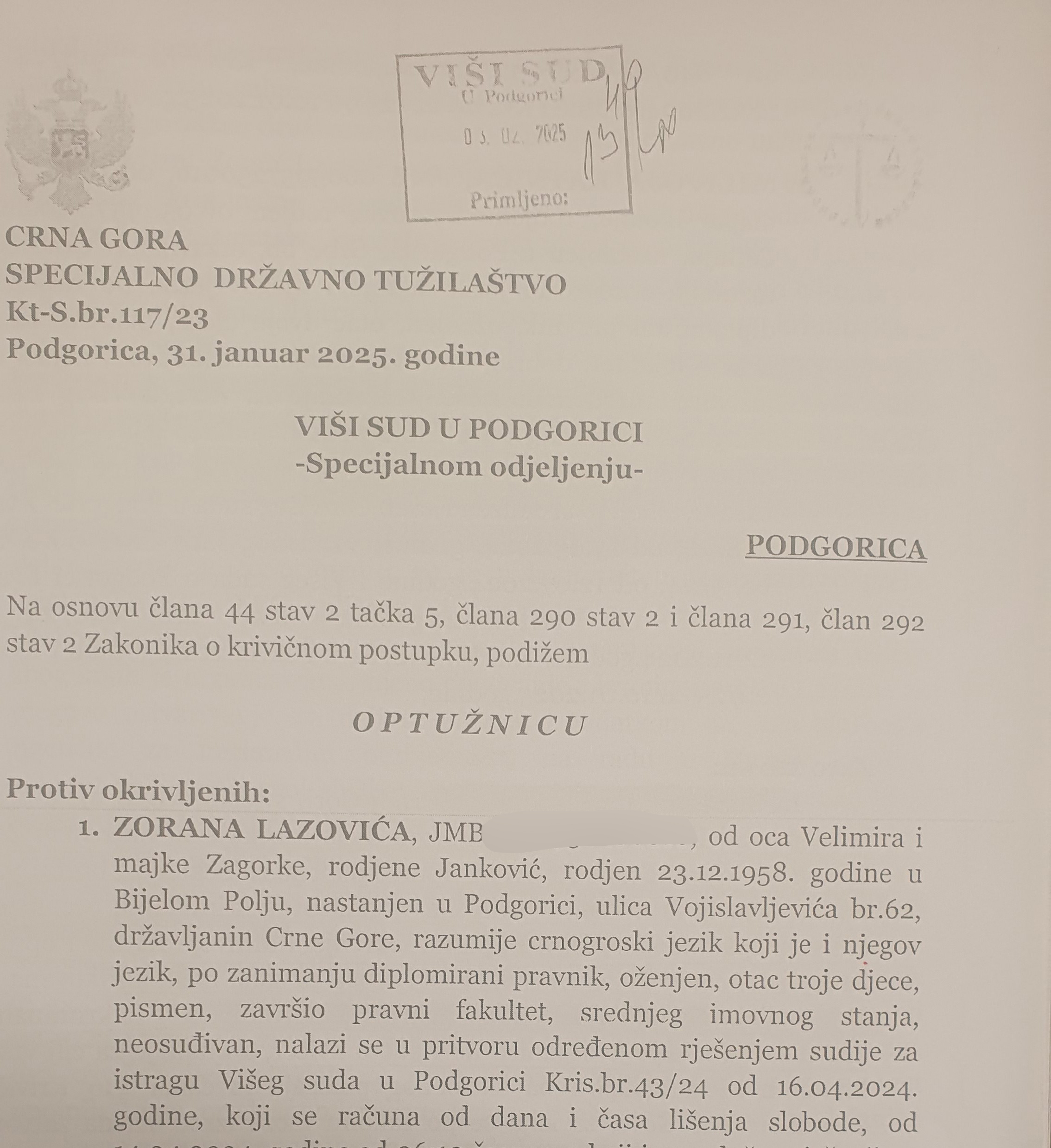 MNOGO KONTRADIKTORNOSTI: Naslovna strana ispravljene optužnice(Photo: Portal ETV)