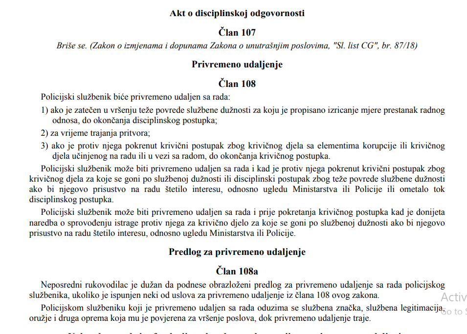 DOKAZI: Članovi Zakona o unutrašnjim poslovima