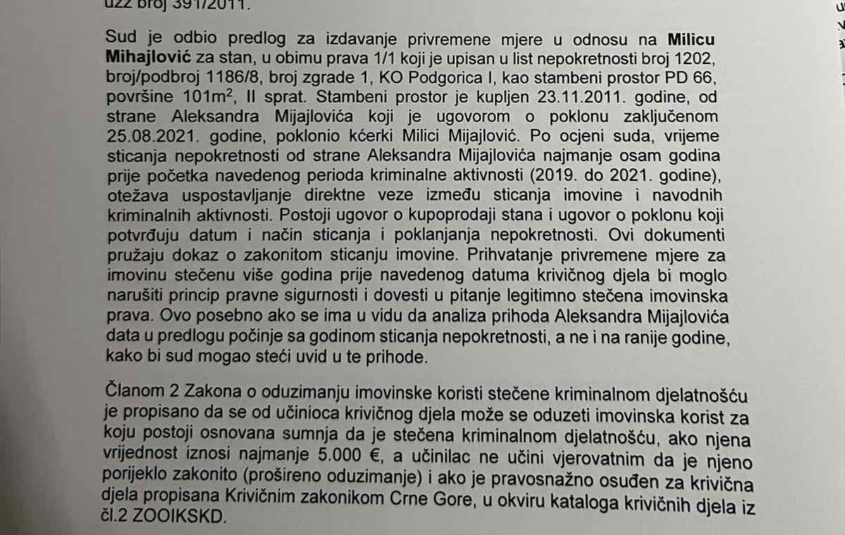 DOKAZ O LEGALNOSTI: Dio obrazloženja Rješenja sudije Gorana Šćepanovića (Foto: Portal ETV)