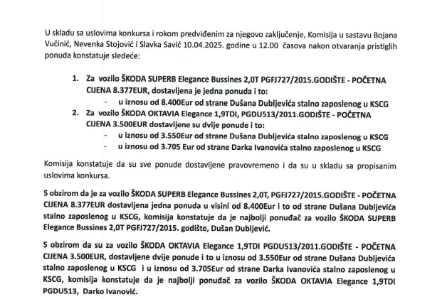 Izvještaj Komisije KSCG za prodaju automobila (Foto: PV Portal)