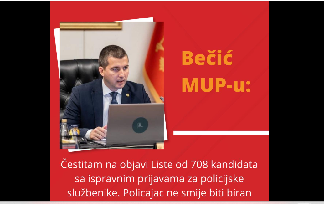 ,,VAŽNO OBAVJEŠTENJE": Fejsbuk čestitka Bečića MUP-u
