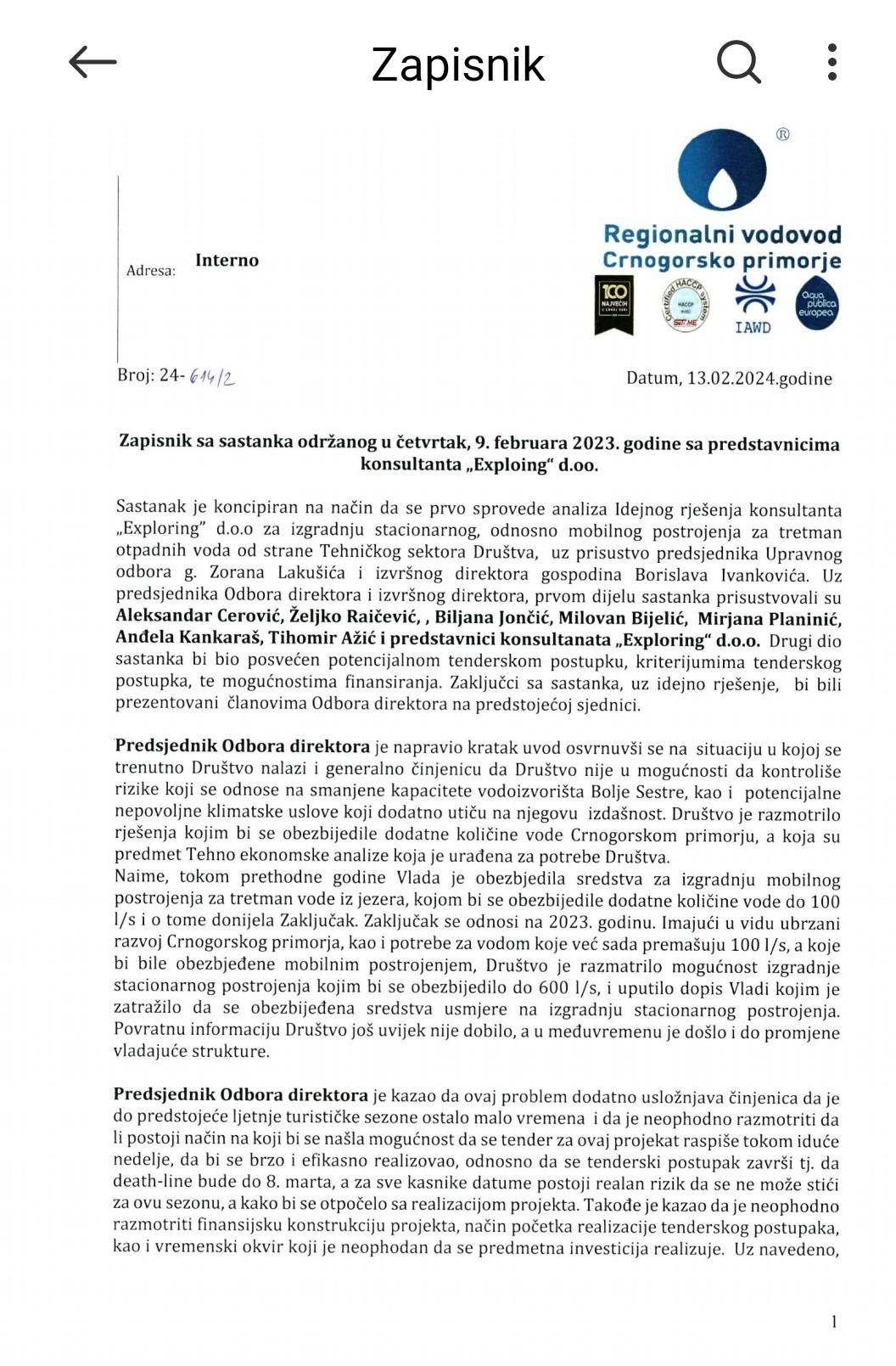 Zapisnik sa sastanka sa firmom „Exploring“