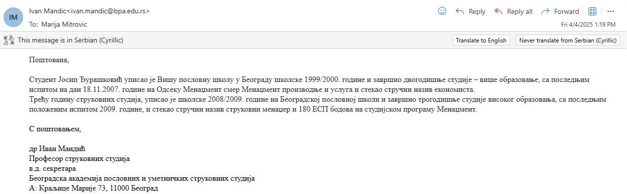 ODGOVOR IZ BEOGRADA: Za dvije godine fakulteta devet godina studiranja 