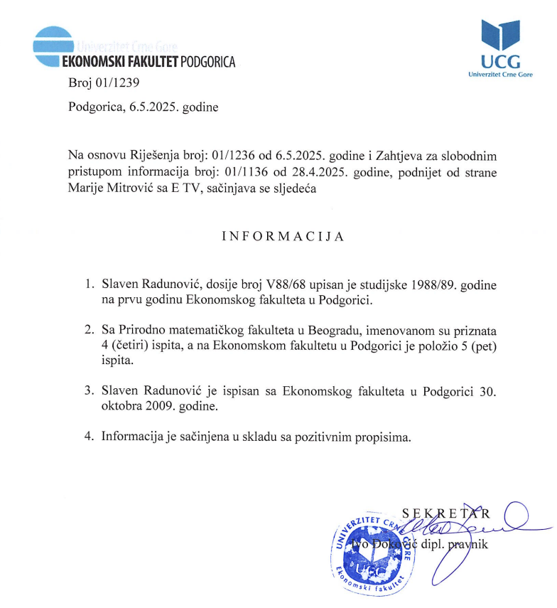 RAZOTKRIVANJE: Odgovori Ekonomskog fakulteta na upit novinarke ETV 