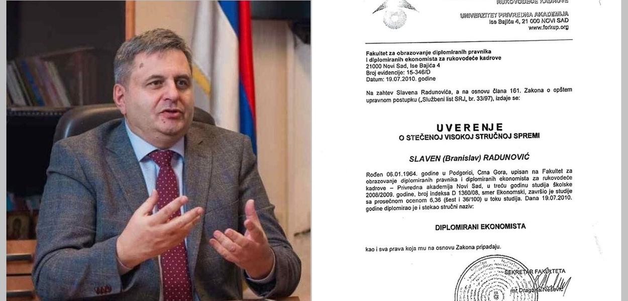 INTERESANTAN AKADEMSKI PUT: Diploma Slavena Radunovića (Foto: Portal ETV )
