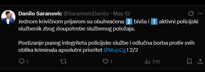 SAMOHVALISANJE: Objava Danila Šaranovića