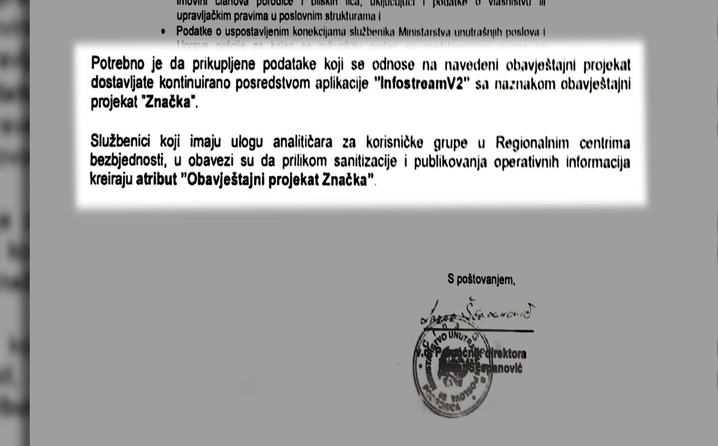 UPUTSTVO ZA PROGON: Šćepanovićev potpis za akciju kodnog imena ,,Značka"