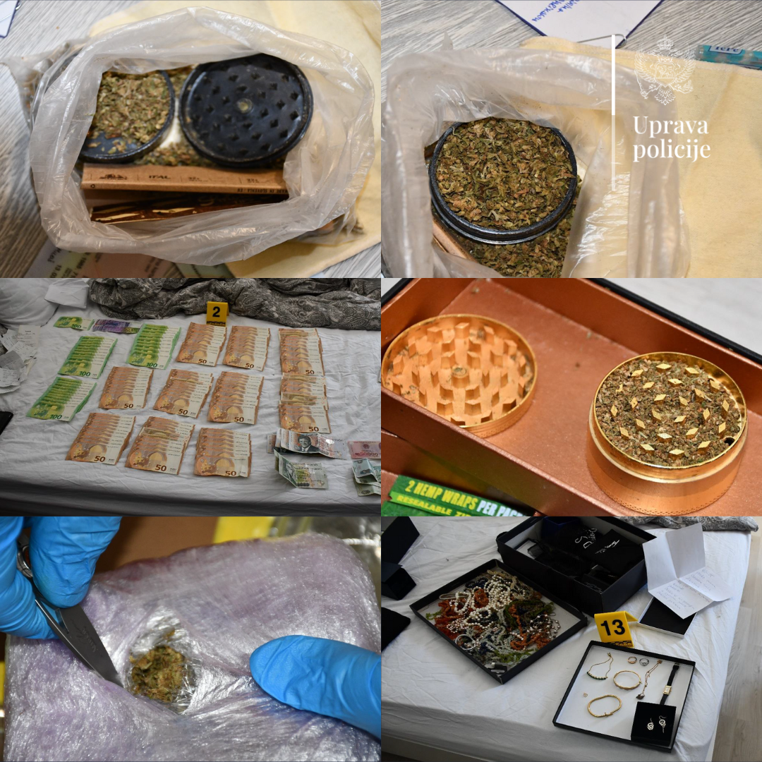 Zaplijenjeni novac, nakit i droga (Foto: Uprava policije)