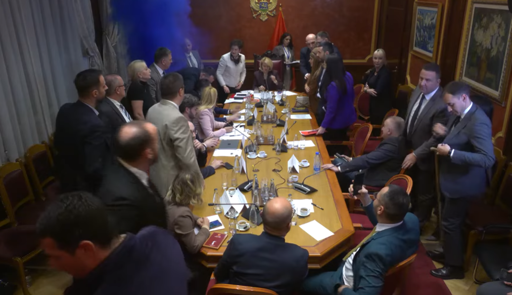 USTAVNI PUČ VEĆINE: Sjednica Ustavnog odbora na kojoj je konstatovan prestanak funkcije sutkinji Dragani Đuranović na šta je opozicija reagovala blokadom (Foto: Stop kadar)