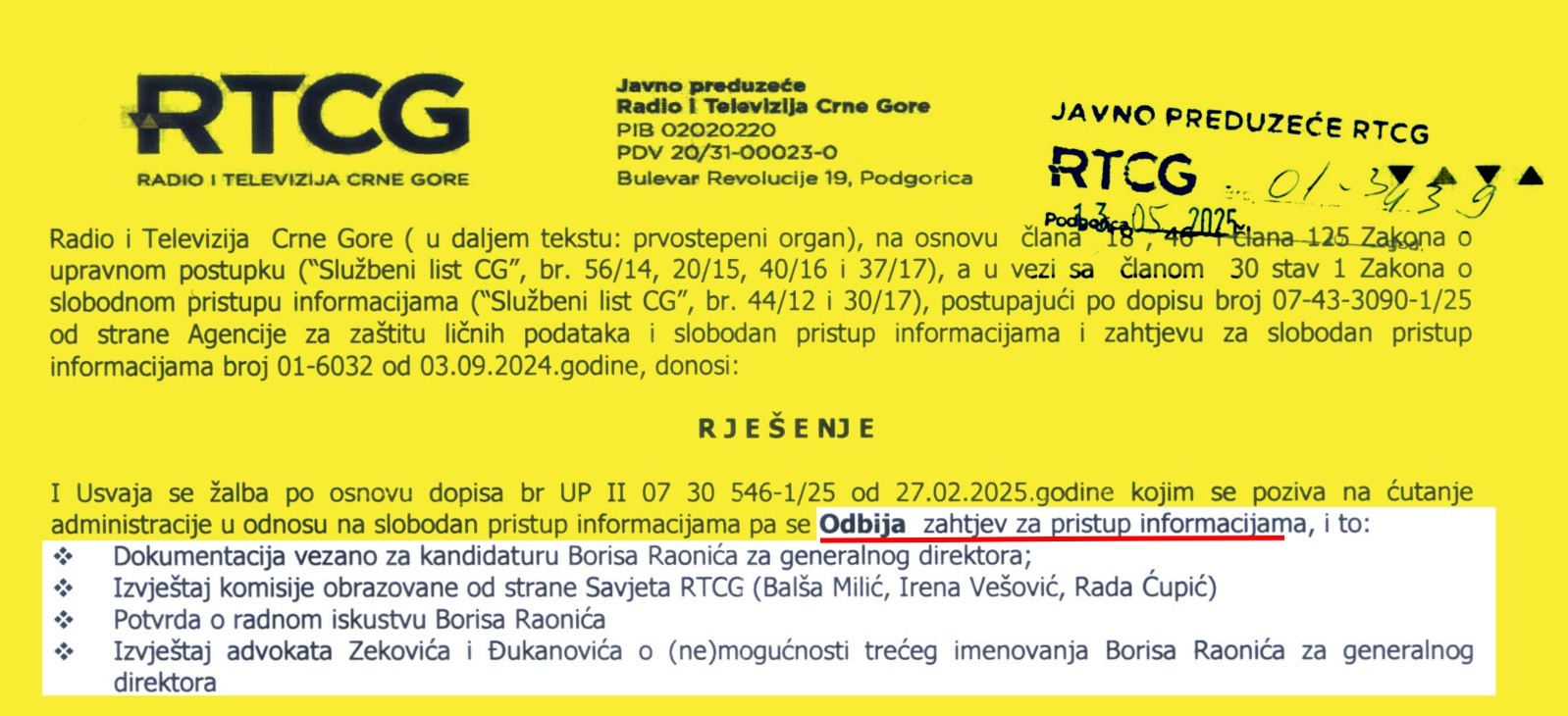 RTCG Pristup  informacijama