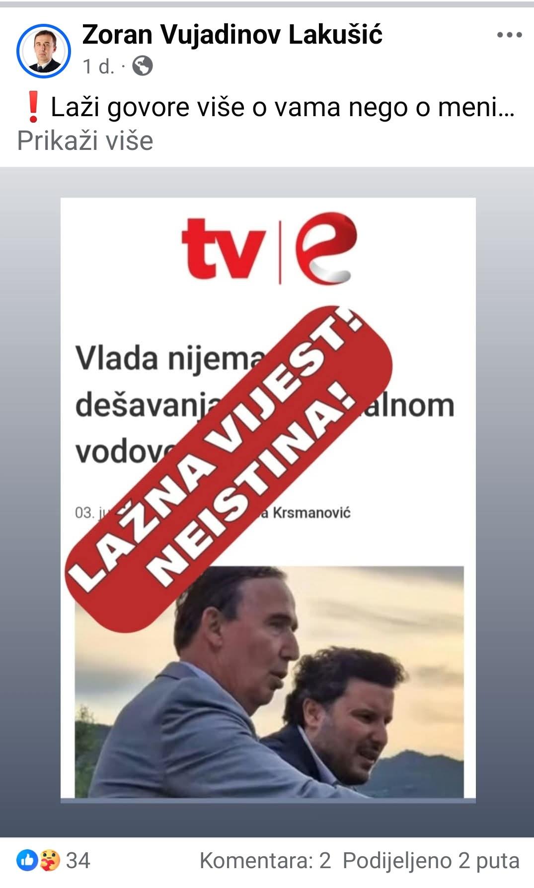 Lakušić objava na Fejsbuku