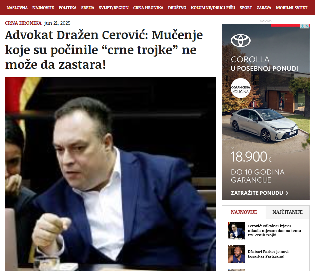 Tekst na portalu Borba