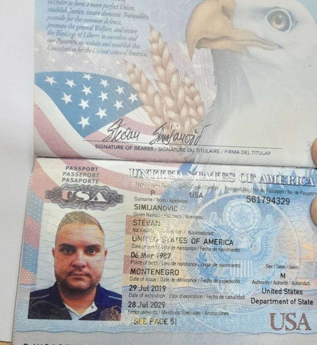 LAŽNE ISPRAVE: Američki pasoš Stevana Simijanovića (Foto: Portal ETV)