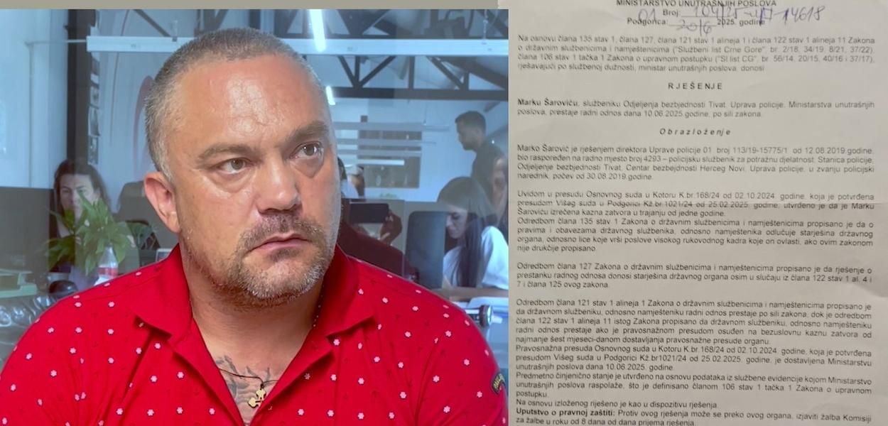 PRESTUPNIK ILI ŽRTVA ORGANIZOVANOG PROGONA: Marko Šarović i rješenje o otkazu (Foto: Ilustracija: T. Đuranović)