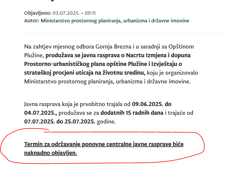 Javna rasprava PUP Plužine najava