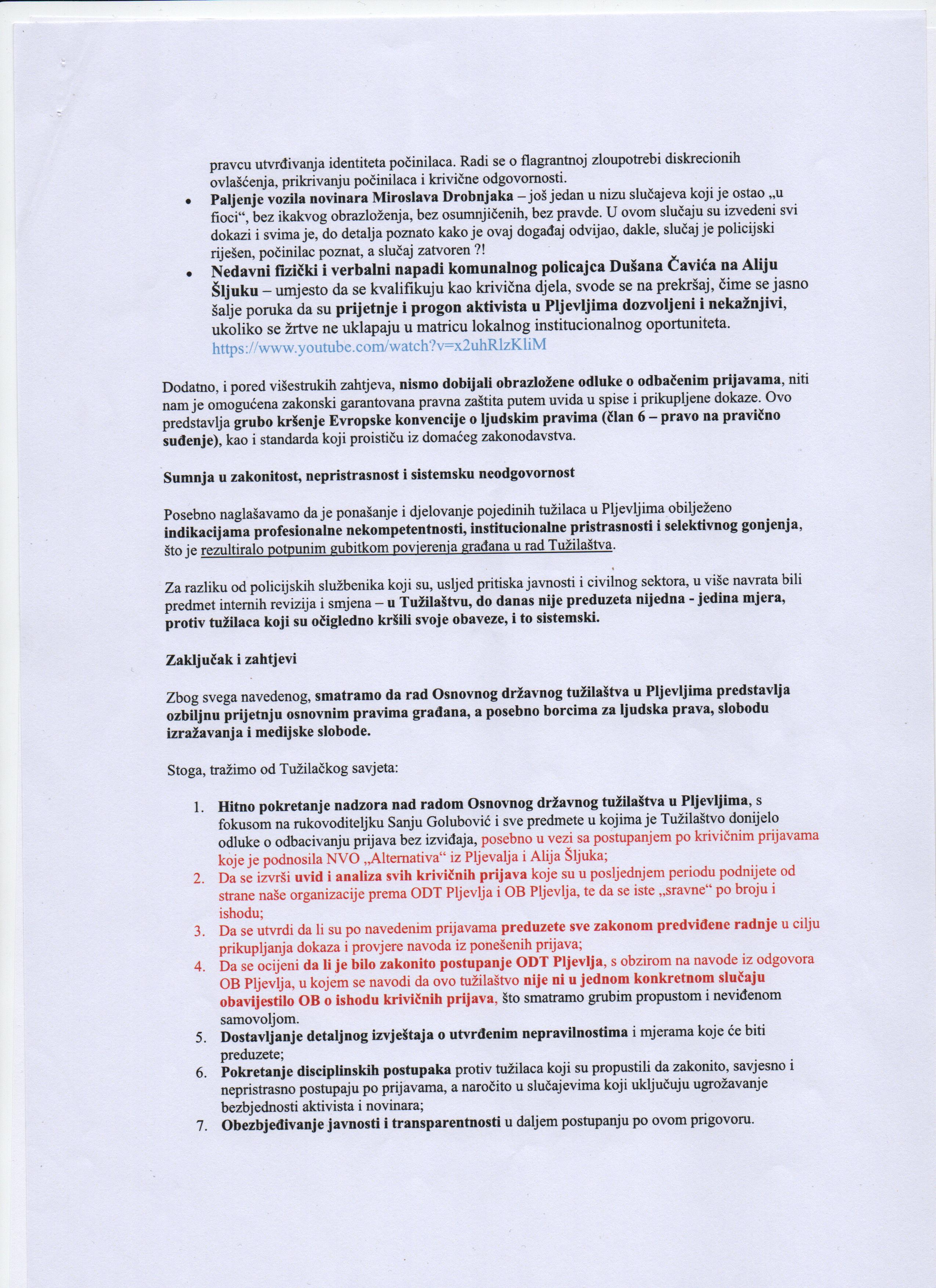 Pritužba na rad ODT Pljevlja