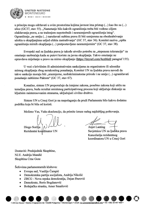 Pismo UN-a Mandiću