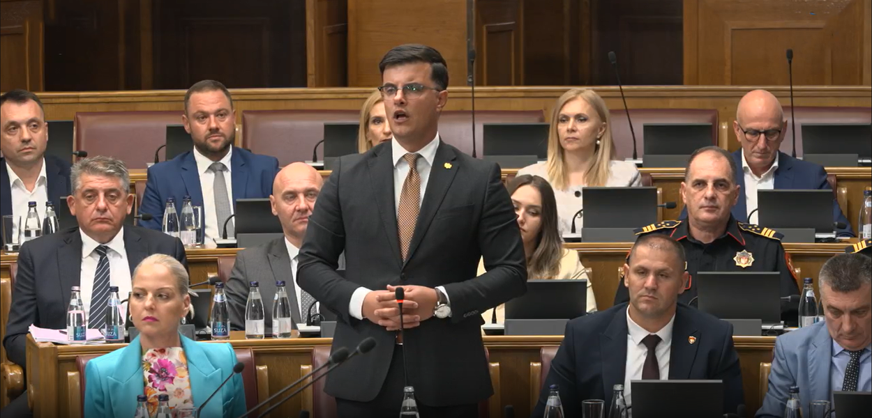 IZMJENE ZAKONA KAO INSTRUMENT: Danilo Šaranović i ekipa Demokrata u Skupštini (Foto: Screenshot Portal ETV )