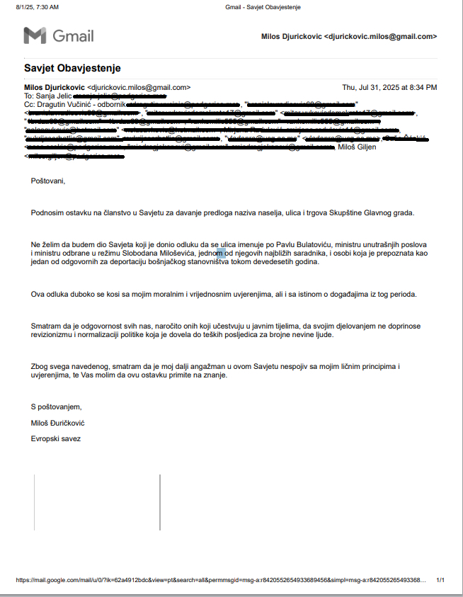 Ostavka Đuričkovića