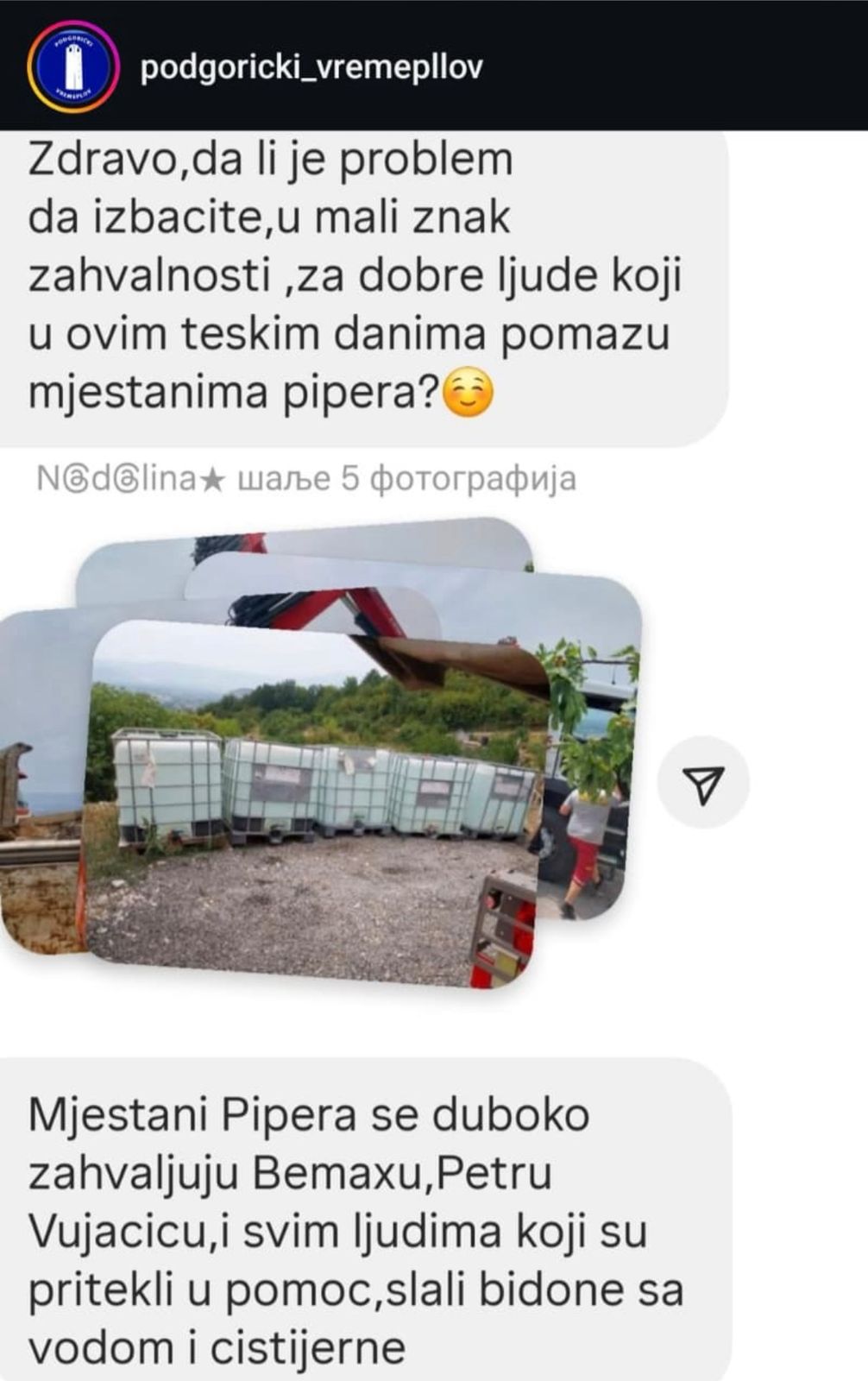 Objava na stranici Podgorički vremeplov