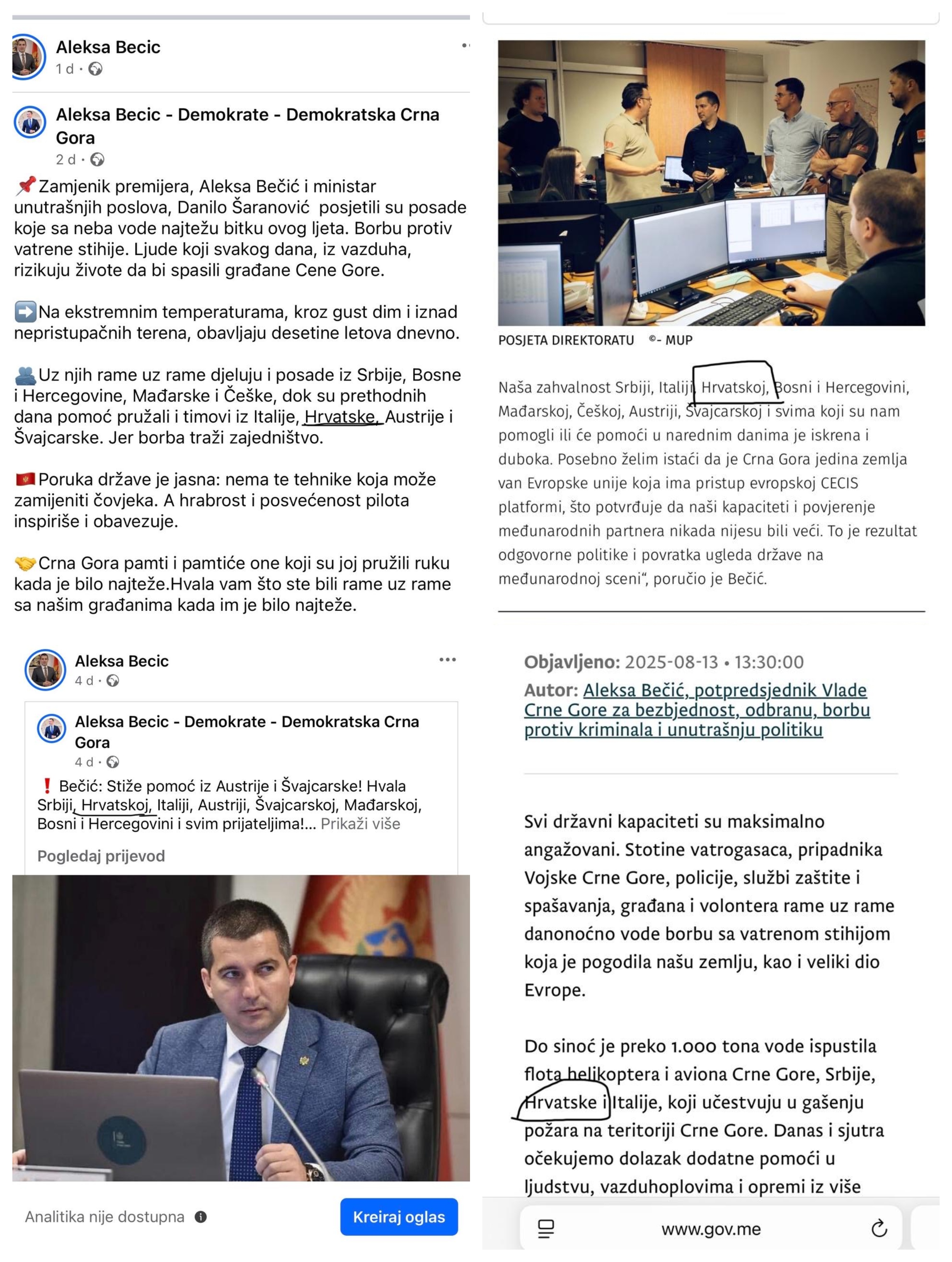 Objave koje je Leković dostavio medijima