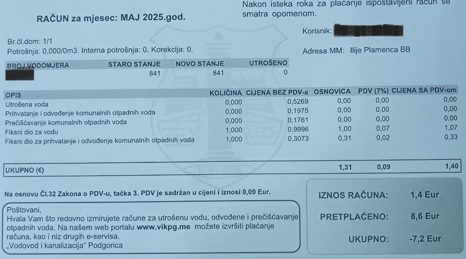 račun za vodu 