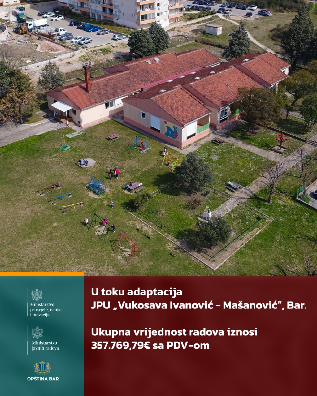 Vrtić "Vukosava Ivanović-Mašanović" u Baru (Foto: Ministarstvo prosvjete, nauke i inovacija)