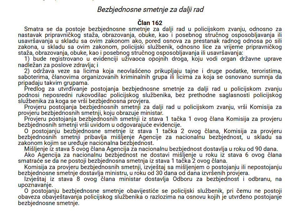 IZMJENE ZAKONA RADI PARTIJSKE KONTROLE: Član 162 Zakona o unutrašnjim poslovima