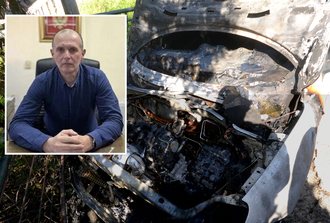 ZABRAN ZA JAVNOST: Knežević i zapaljeni automobil (Foto: Portal ETV )