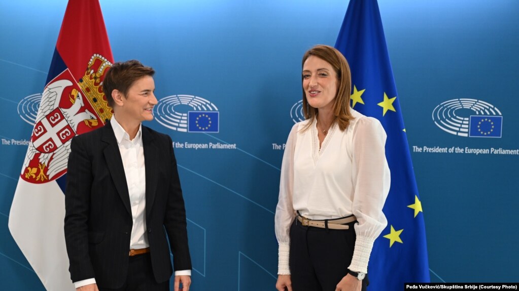 Predsjednica Skupštine Srbije Ana Brnabić sa predsjednicom Evropskog parlamenta Robertom Metsolom u Briselu, 12. septembra 2025. (Foto: Skupština Srbije/Peđa Vučković (Courtesy Photo))